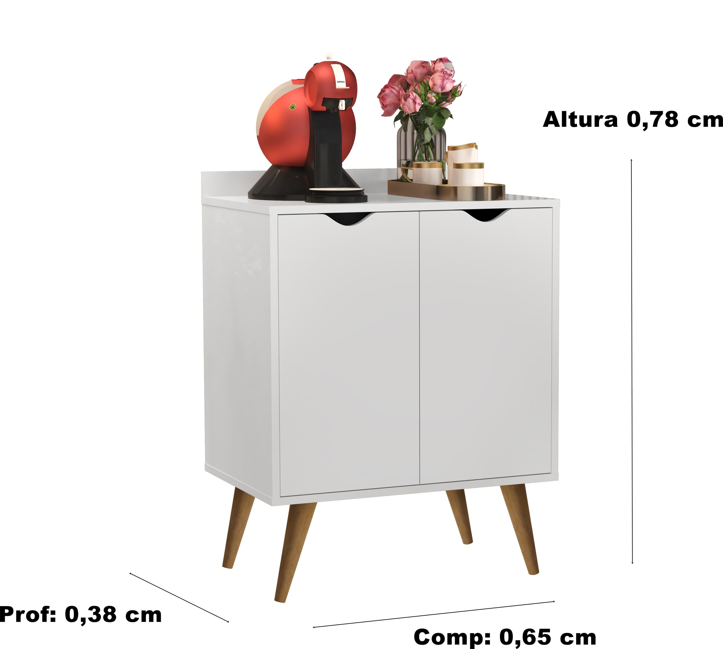 Aparador 2 Portas Buffet Acalanto Cantinho Café Pés Palito Branco - Comprar Moveis em Casa - 3