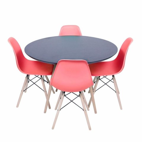 Conjunto Mesa Eames Preta 110cm e 4 Cadeiras Eames PP Coral