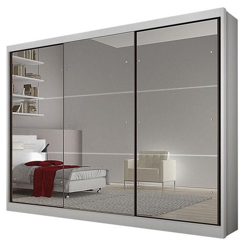 Guarda Roupa Casal Atlanta 3 Portas 6 Gavetas Neve com Espelho – Novo Horizonte