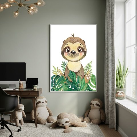 Quadro Decorativo Bicho Preguiça Bebê 70x50cm Mold Preta