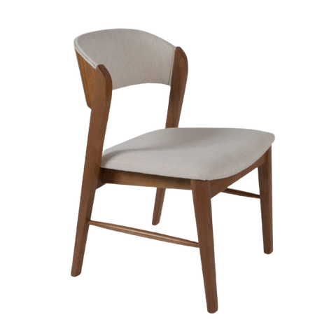 Cadeira Encosto em Madeira Estofado Linho Creme. Cor Natural