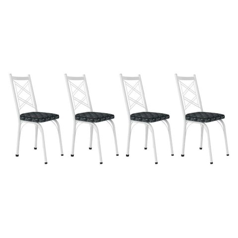 Kit 4 Cadeiras de Cozinha Delaware Estampado Mosaico Silver Pés de Ferro Branco