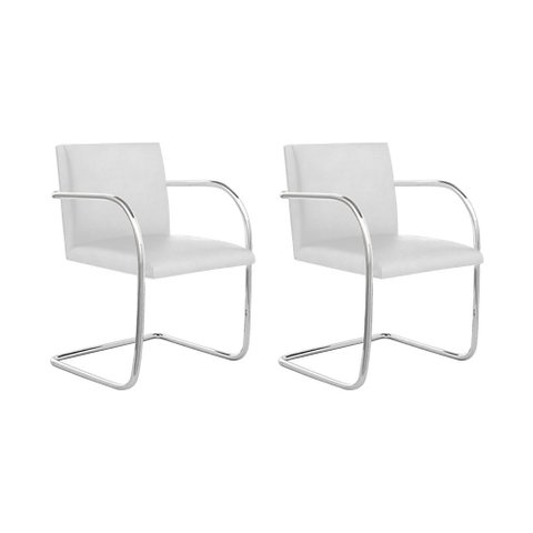 Kit 2 Cadeiras Brno Couro Natural Branco Tubular Cromada