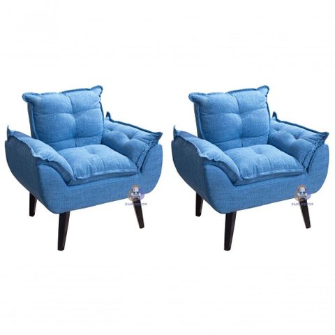 Kit 02 Poltrona Decorativa Opala Azul Linho Smf Decor