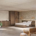 Ver imagem 1 de Kit Guarda Roupas 4 Portas, Cama Casal/Queen com LED e Cômoda Seringal CabeCasa MadeiraOriginals Marrom/Nogal