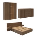 Ver imagem 2 de Kit Guarda Roupas 4 Portas, Cama Casal/Queen com LED e Cômoda Seringal CabeCasa MadeiraOriginals Marrom/Nogal