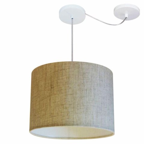 Lustre Pendente Cilíndrico com Desvio Md-4227 Cúpula em Tecido 40x30cm Rustico Bege - Bivolt