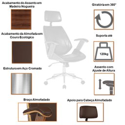 Cadeira de Escritório Presidente Giratória com Apoia Cabeça Office Lisboa - 9