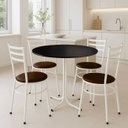 Ver imagem 2 de Mesa de Jantar Redonda 80cm Preta com 4 Cadeiras Estofada Branca