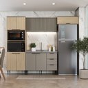 Ver imagem 1 de Cozinha Completa Modulada 4 Peças com Aéreo Ripado e Aéreo Geladeira Lavínia Marrom/Imperial/Fumê