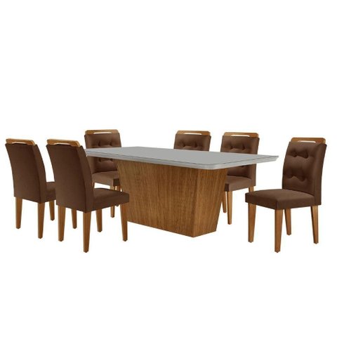 Mesa Aida 180cm com 6 Cadeiras Carol Moderna Mobília Veludo Marrom/off White/imbuia