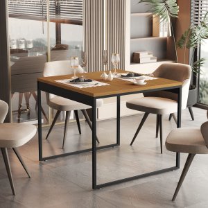 Mesa de Jantar Bréscia 100x75cm em Aço Industrial Tampo Mdf Reforçado - Preto/canela