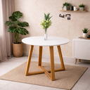 Ver imagem 1 de Mesa de Jantar Redonda Livia 90cm Branca com Base Mel em Eucalipto 4 Lugares