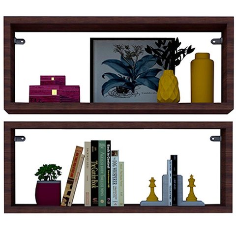 Kit 2 Nicho Retangular Nova Imbuia 50x15x10p Mdf Decorativo