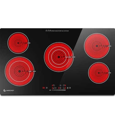 Cooktop Elétrico Amzchef 36" com 5 Bocas, 8900w e Controle Touch (preto)