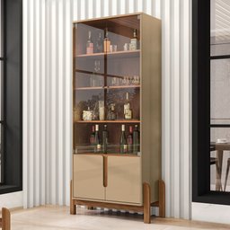 Cristaleira Retrô Cherie Champagne Cedro 2 Portas de Vidro - 1