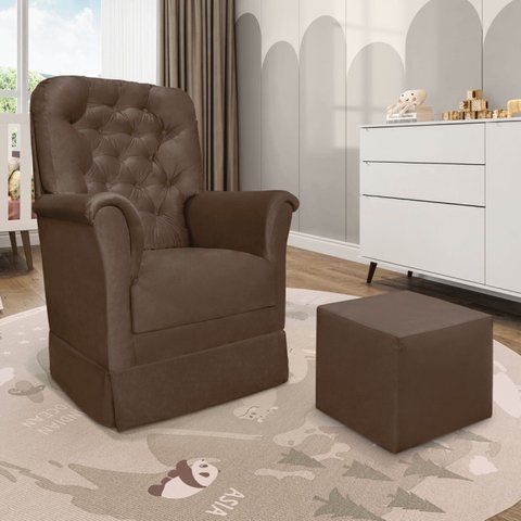 Poltrona de Amamentação com Balanço e Puff Angelin Suede Marrom P02 - D’Rossi
