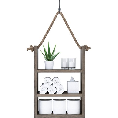 Prateleira rústica de madeira  para banheiro, para instalação com corda