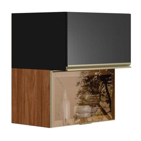 Armário Aéreo Proença 60cm Basculante 1 Porta Mdf e 1 Porta Vidro Reflecta Nogueira Touch-carbono