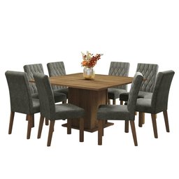 Conjunto Sala de Jantar Mesa Tampo de Madeira 8 Cadeiras Rustic/silver Leila Madesa - 2
