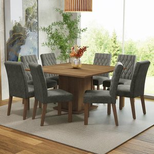 Conjunto Sala de Jantar Mesa Tampo de Madeira 8 Cadeiras Rustic/silver Leila Madesa