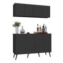 Ver imagem 1 de Kit Bar Armário Aéreo e Aparador 4 Portas Retrô Multimóveis Mp1086 Preto