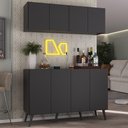 Ver imagem 2 de Kit Bar Armário Aéreo e Aparador 4 Portas Retrô Multimóveis Mp1086 Preto