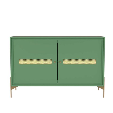 Balcão Buffet Paraty 113 Cm 2 Pts Laca com Portas em Palhinha Verde