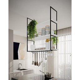 NICHO DE TETO PARA COZINHA 80 CM PRETO COM PRATELEIRA BRANCA - 1