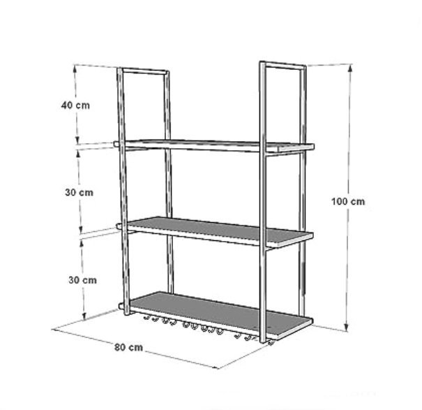 NICHO DE TETO PARA COZINHA 80 CM PRETO COM PRATELEIRA BRANCA - 3