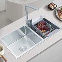 Ver imagem 3 de Cuba Dupla Cozinha Gourmet Aço Inox Escovado Luxo Escorredor Lava Louça Alimento Escorre Limpa Torne