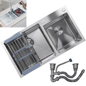 Cuba Dupla Cozinha Gourmet Aço Inox Escovado Luxo Escorredor Lava Louça Alimento Escorre Limpa Torne