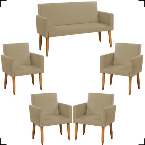 Kit Namoradeira Decorativa Para Sala Nina + 4 Poltronas Para Recepção Manicure Suede