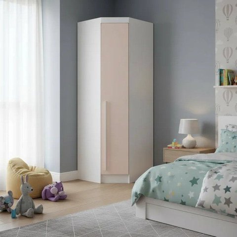 Guarda Roupa de Canto Oblíquo Modulado 1 Porta Branco e Blush Infinity