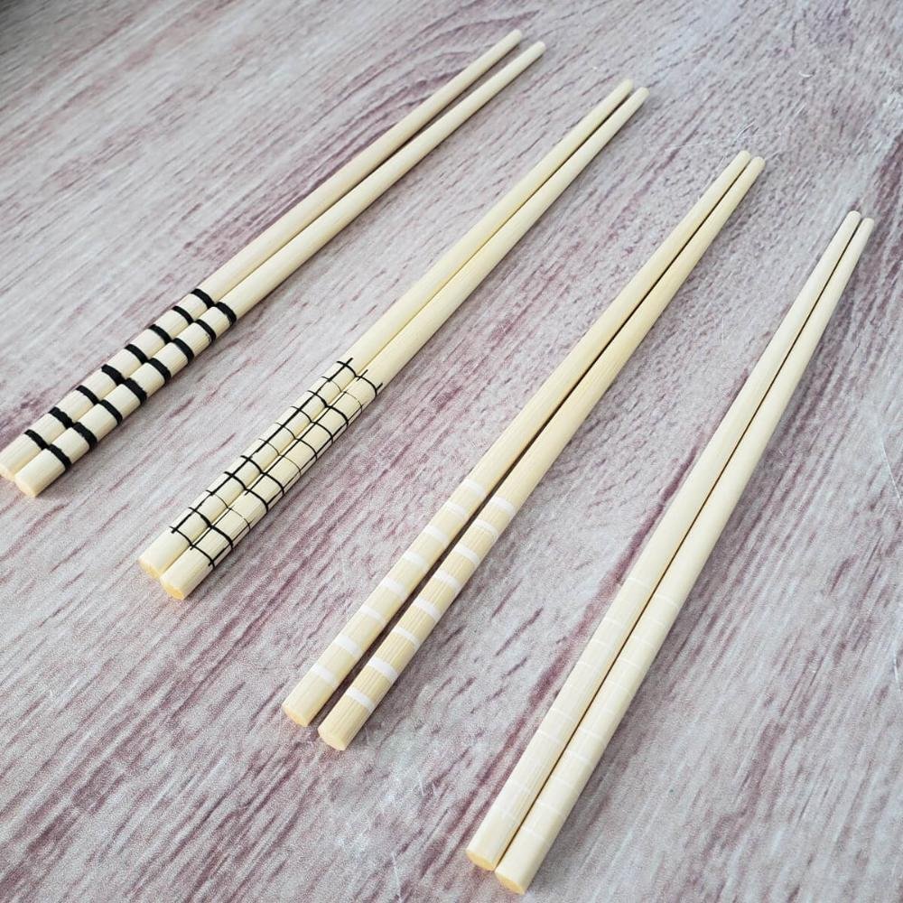 Kit 12 Hashis de Bambu Palitos de Comida Japonesa Sushi 24cm Estampas Geométricas - 5