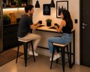Ver imagem 3 de Mesa Jantar Aparador Bancada Alta Industrial 150x70cm Tampo Bege Pés Preto