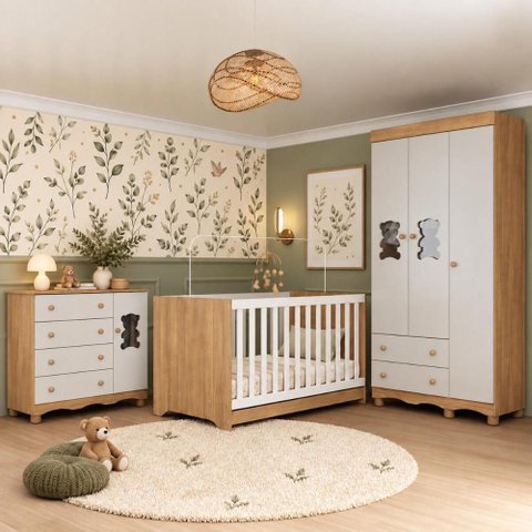 Quarto de Bebê Completo com Berço Americano 3 em 1 e Colchão Incluso Flor Multimóveis MP4927