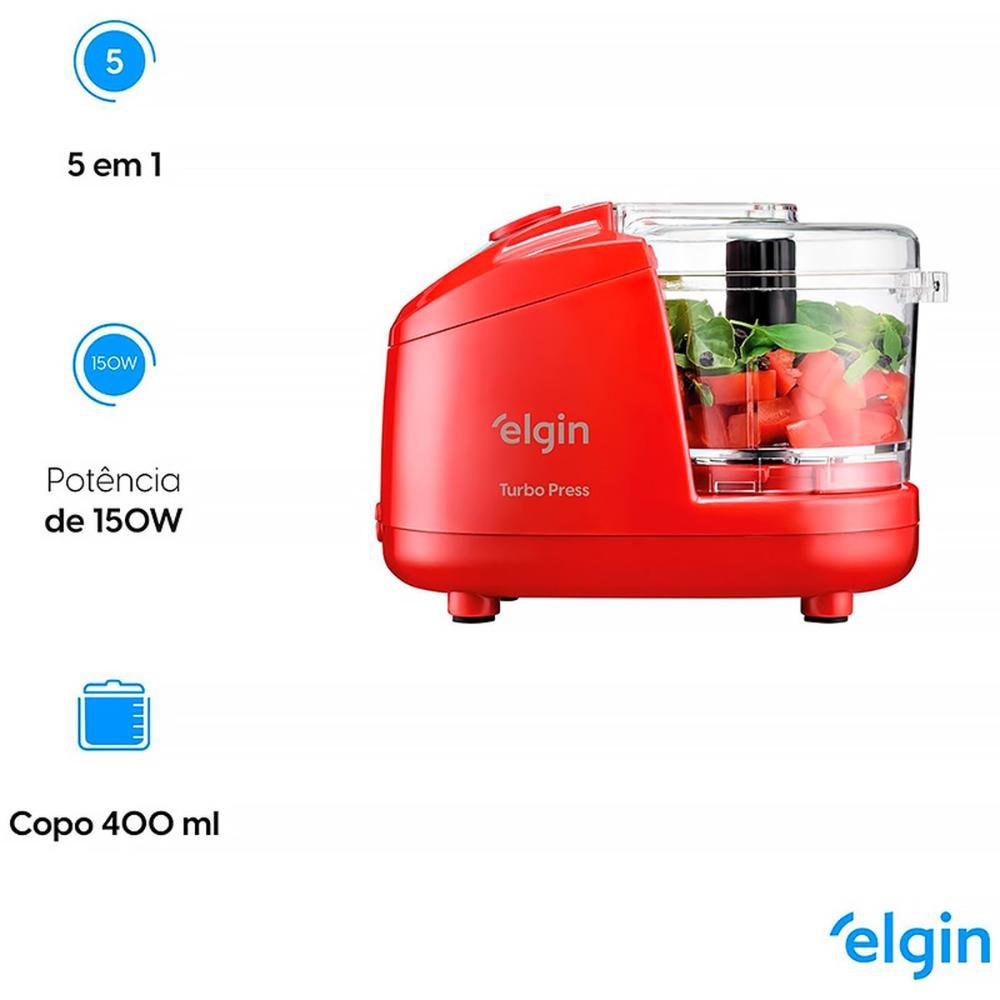 Mini Processador Turbo Press Elgin 150w Vermelho 127v - 10