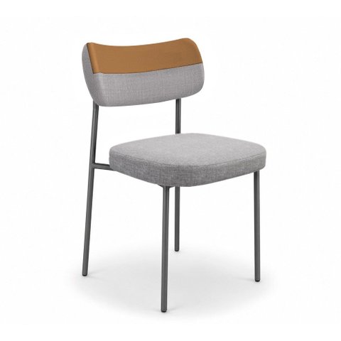 Kit 6 Cadeiras Sala de Jantar Lisa Pés Preto Linho/PU Cinza/Caramelo m² - Monari Design