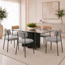 Ver imagem 2 de Kit 6 Cadeiras Sala de Jantar Lisa Pés Preto Linho/PU Cinza/Caramelo m² - Monari Design