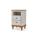 Ver imagem 1 de Mesa de Cabeceira 2 Gavetas Nicho Pequena Pés Luis XV Off White  - Imbuia