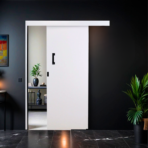 Porta de Correr Madeira 215x90cm Sobrepor Reversível Melamínico MGM Abertura Direita Branco