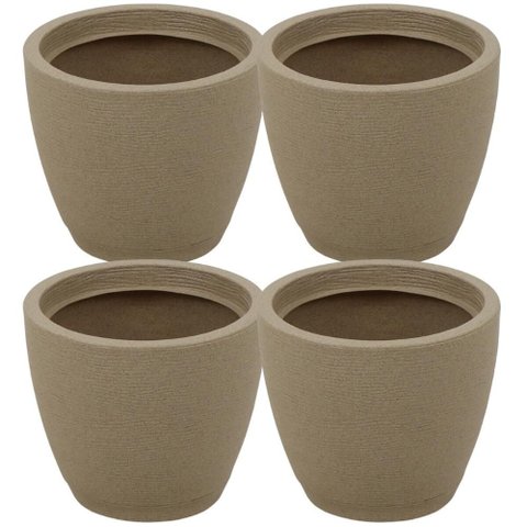 Kit 4 Vasos para Flores com Prato Asteca Tramontina Plástico 24cm Granito Areia Folhagens Plantas
