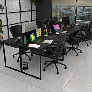 Estação Trabalho Mesa Industrial 6 Lugares Gavetas Netmobil - Preto