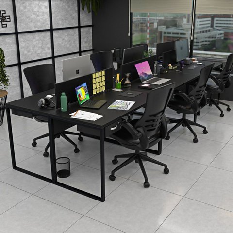 Estação Trabalho Mesa Industrial 6 Lugares Gavetas Netmobil - Preto