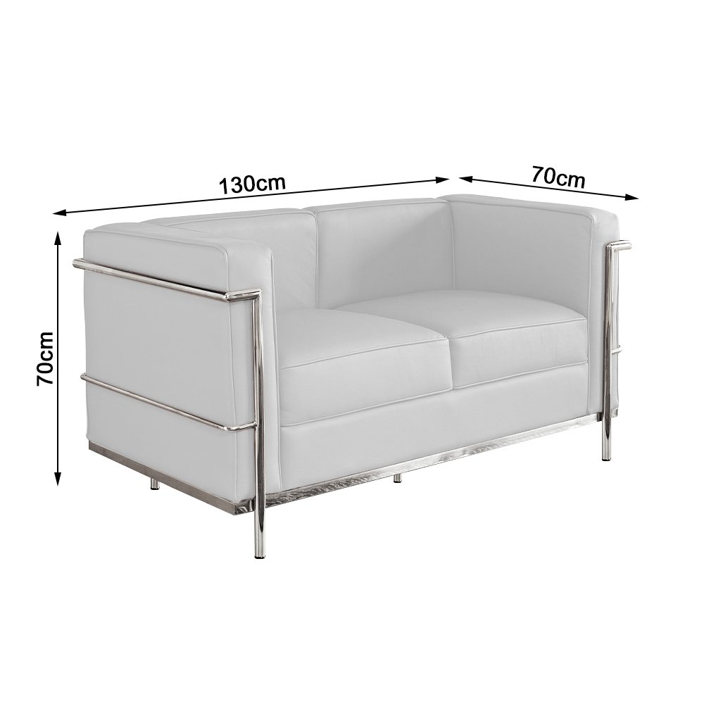 Sofa Le Corbusier de 2 Lugares Cromado em Sintético Branco - 2