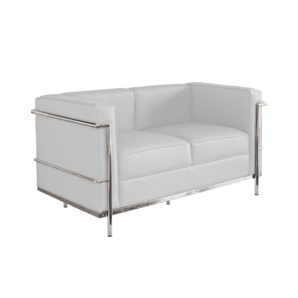 Sofa Le Corbusier de 2 Lugares Cromado em Sintético Branco - 1