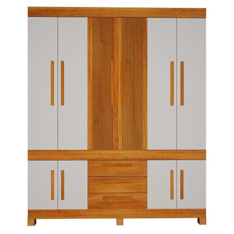 Guarda Roupa Casal Bem Te Vi 10 Portas de Bater 3 Gavetas MDF Naturalle Off White Valdemóveis