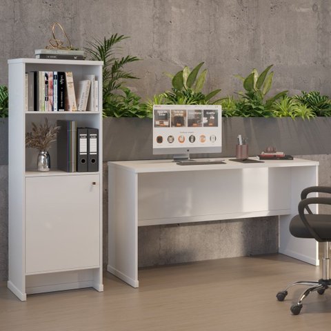 Conjunto Escritório 2 Peças - Mesa e Armário Berlin - Branco