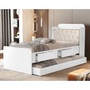 Ver imagem 1 de Cama Solteiro Tamires Capitone Duas Gavetas Bau e Auxiliar:brancobege